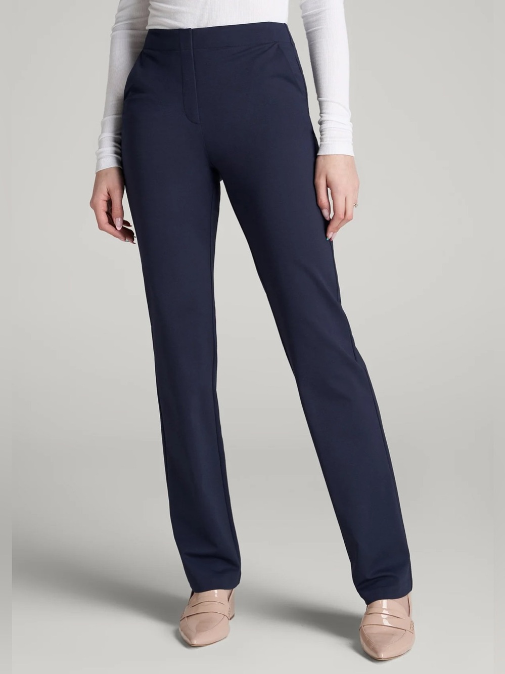 American Tall Freedom Flex Slim Straight Leg Dress Pants Navy 14 Tall Office
